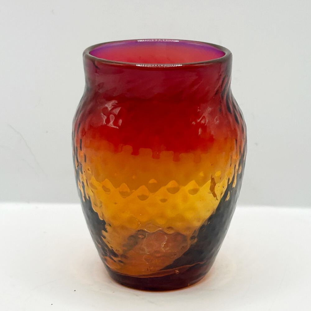 Antique Victorian New England Co Diamond Quilted Amberina Urn Toothpick Holder